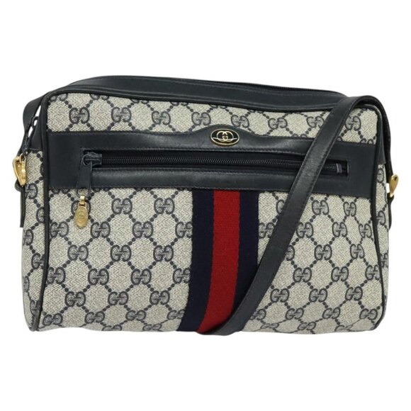 GUCCI GG Supreme Shoulder Bag PVC Navy Gold - Picture 1 of 16